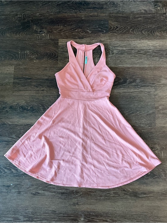 P.S. Kate Dresses & Skirts - Racerback Pink A-Line Dress with Crossover V-Neck